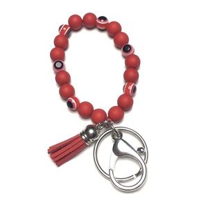 Evil Eye Stretch Bead Tassel Keychain Bracelet